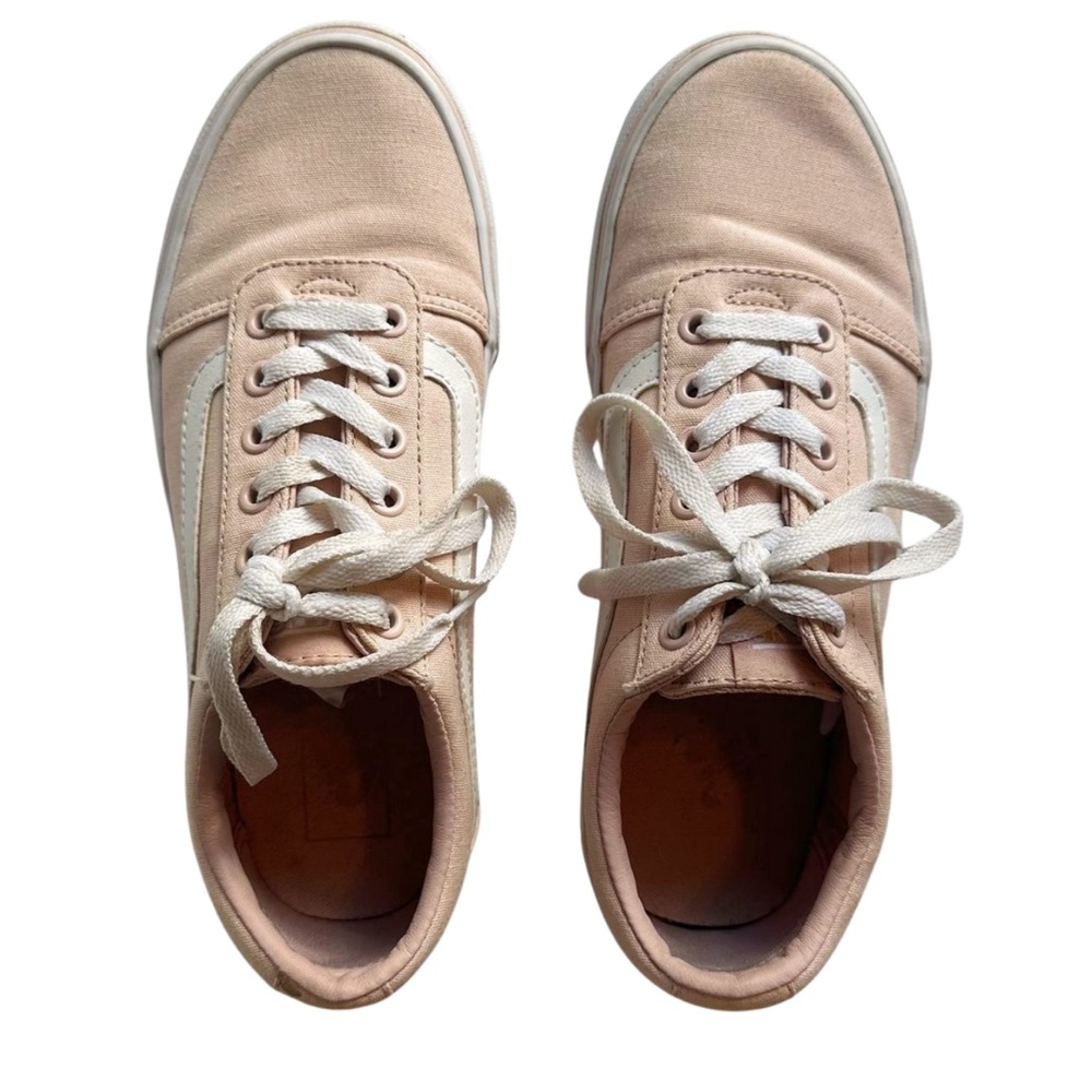 VANS Old Skool Sneakers Blush Pink Canvas White Stripe Classic Low Tops Size 8.0